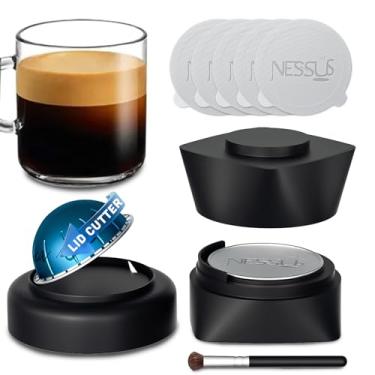 Imagem de Nessus Kit de recarga reutilizável Vertuo Pods, 50 peças de tampas de alumínio e abridor de tampa, compatível com máquina Nespresso VertuoLine