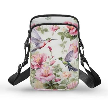 Imagem de WELLFLYHOM Bolsa feminina para celular, bolsa tiracolo de lona, carteiro, carteira de viagem, Beija-flor floral, One Size