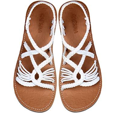 Imagem de Capana Sandálias rasteiras femininas de tecido - Trançado com tiras, sandálias de praia para mulheres verão elegante, sandálias boêmia de corda, sapatos femininos casuais de primavera, sapatilhas Boho