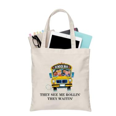 Imagem de BDPWSS Bolsa de ombro para motorista de ônibus, presente de agradecimento, "They See Me Rollin' They Waitin' Teacher Shoulder Bag, See Rolling Waiting Tg, 14.2 x 12.6 inches