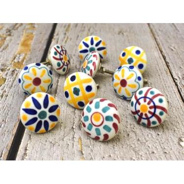 Imagem de ARTISNO Puxadores de cerâmica coloridos para armários de cozinha, armários de banheiro, cômodas, puxadores e puxadores feitos à mão (Design 7)