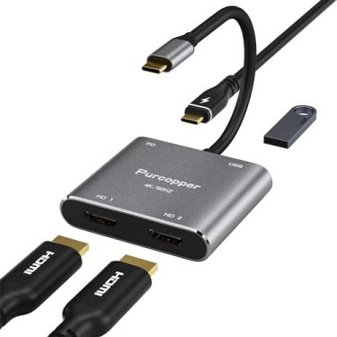 Imagem de Adaptador multiportas USB C para HDMI, hub 4 em 1 tipo C com duas portas HDMI 4K e carregamento PD máximo de 100 W e porta de dados USB 3.0 OTG conversor AV digital para MacBook Pro/Air, iPad Pro/Air,