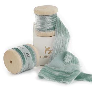 Imagem de HUIHUANG Fita de veludo desgastada azul empoeirado fitas de veludo com franjas azuis de 2,5 cm para embrulho de presente, buquê floral, ornamentos artesanais, decoração de árvore de Natal, grinaldas