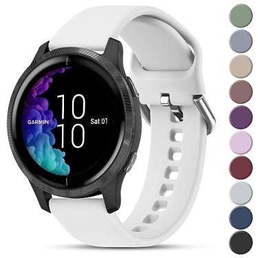 Imagem de Vanjua Pulseiras de relógio compatíveis com Garmin Venu 2 Plus / Venu Sq / Venu / Vivoactive 3 pulseira de relógio feminina e masculina de silicone macio esportiva para Garmin Vivomove Sport, Vivoactive 3 Music, Forerunner 645 / 245 Music Smart Watch (Pequeno, Branco)