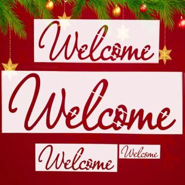 Imagem de Conjunto reutilizável de 4 peças de estênceis de boas-vindas para pintura em tecido de parede de madeira, placa de negro, placa de giz, arte, artesanato