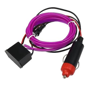 Imagem de X AUTOHAUX Faixa de fio EL neon de 1 metro/0,9 m, roxo, luz fria, brilhante, com isqueiro para decoração de interiores de carros