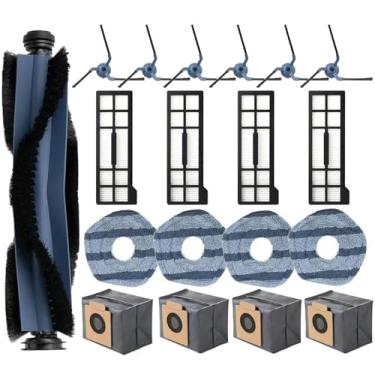 Imagem de 19 peças de acessórios de aspirador para robô de limpeza Omni Eufy X10 Pro, 1 escova principal, 6 escovas laterais, 4 almofadas de pano de esfregão, 4 sacos de pó a vácuo, 4 filtros Hepa