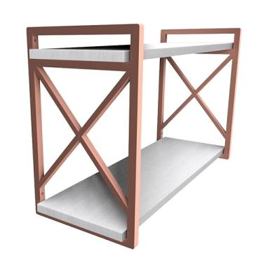 Imagem de Prateleira Estilo Industrial Suspensa 20x60cm com MDF BRANCO Estilo Industrial Funcionalidade Decoração Estante Moderna Cozinha Escritório Sala (ROSEGOLD)