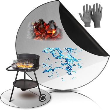 Imagem de 星姿 Tapete de lareira portátil à prova de fogo com luvas, à prova de óleo, tapete redondo impermeável para uso externo, protetor de mesa reutilizável, dobrável, lavável, tapete de gramado de 91 cm para