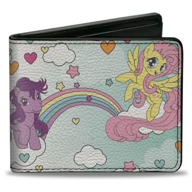Imagem de Buckle-Down Carteira Hasbro, dobrável, My Little Pony Three Pony Rainbow Cloud Scene multicolorida, couro vegano, Multicor, 4.0" x 3.5", Casual