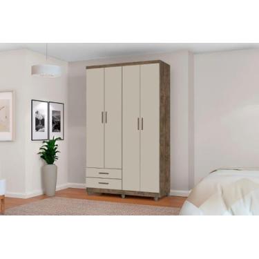 Imagem de Roupeiro / Guarda Roupas TI Solteiro 4 Portas Cor Canela / Off White -