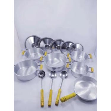 Imagem de Jogo De Panelas Alumínio Batido 9 Peças Conchas Cabo Madeira - Mega Al