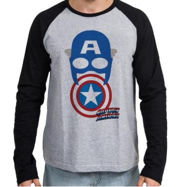 Imagem de Camiseta Manga Longa blusa Capitão América  Máscara Escudo - Empório D