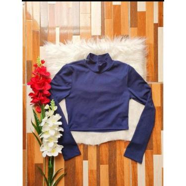 Imagem de Cropped manga longa gola alta tecido canelado - La Lunna, Azul, G 42-4