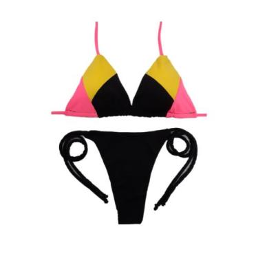 Imagem de Conjunto de biquíni fio dental 3 cores biquíni cortininha com bojo - D