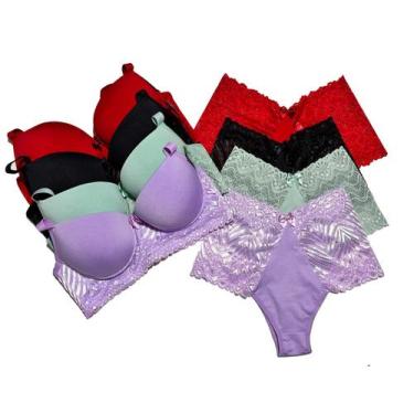 Imagem de Kit 5 Conjunto Lingerie Plus Size Microfibra com Renda Até o 54 Atacad