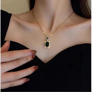 Imagem de Cordão colar feminino joia pedra verde - banhado a ouro 18k - ToJoia18