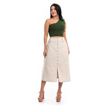 Imagem de Saia midi linho - Restrito Jeans, 50, Bege