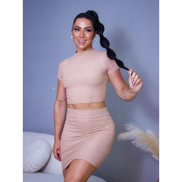 Imagem de conjunto feminino cropped gola alta e saia curta verão - quintanilha, 
