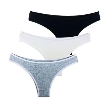 Imagem de Kit 3 Calcinhas Fio Dental Try Basics Algodão Cotton Básica Lisa Moda 