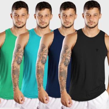 Imagem de Kit 4 Camisetas Regatas Masculina Lisa Casual Academia Verão - Vertspo