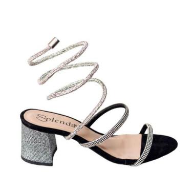 Imagem de Sandalia espiral preta salto bloco 5 cm - SPLENDA, 37