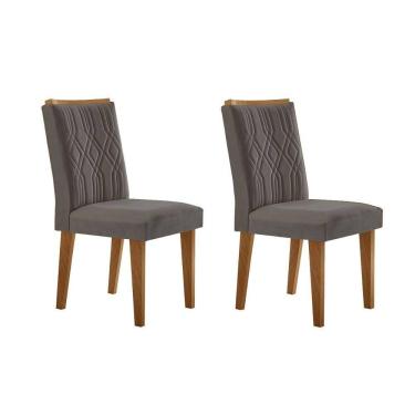 Imagem de Cadeira de Cozinha Alegra Kit 2 Un Madeira Capuccino/Linho Grafite - Rufato