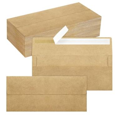 Imagem de Pacote com 100 envelopes empresariais nº 10, envelopes Kraft padrão autoselados para envio comercial seguro e jurídico, escritório, cheques, cartas, faturas, 10 x 23 cm