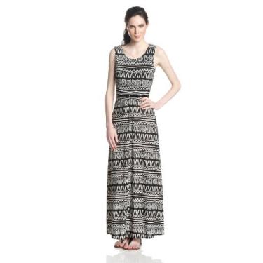 Imagem de Star Vixen Vestido longo feminino sem mangas com cinto, Preto/branco, P