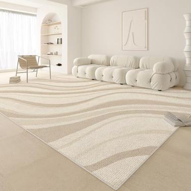 Imagem de Tapete listrado bege, linhas artísticas criativas, tapetes decorativos creme, extragrandes, tapetes para sala de estar, tapete confortável para quarto, YHT056, G, 300x400 CM
