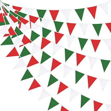 Imagem de pinkblume 32 Pés Vermelho Verde Branco Banner Decorações De Festa Triângulo De Natal Bandeira Tecido Flâmula Bandeirinha Guirlanda Serpentinas Para O Dia De Natal Natal Natal Feliz Ano Novo Festivais