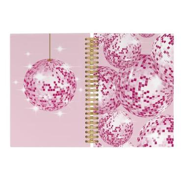 Imagem de Pugwak Caderno de diário de bola de discoteca – Cadernos rosa modernos pautados para escola de trabalho, presente divertido para meninas adolescentes, caderno espiral de capa dura 14 x 21 cm