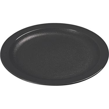 Imagem de Carlisle FoodService Products Prato de jantar de plástico reutilizável com aro estreito para casa e restaurante, melamina, 23 cm, preto, (pacote com 48)