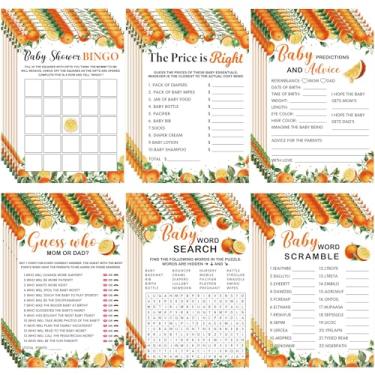 Imagem de Jetec 302 peças de jogos de chá de bebê Little Cutie com tema laranja, 6 jogos, 50 folhas cada, festa no chuveiro, confusão de palavras, busca de palavras para bebês, previsões e conselhos, o preço é