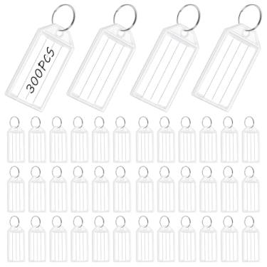 Imagem de Aemygo 300 etiquetas para chaves de plástico resistente, etiquetas brancas com anel, identificadores de item resistente com anel dividido, etiquetas de chaveiro de plástico, etiqueta transparente para