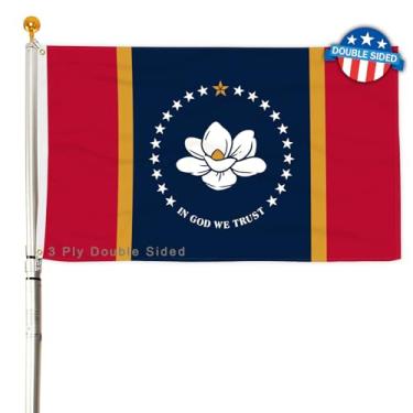 Imagem de Bandeira do estado do Mississippi com 3 camadas 6,5 x 9,5 m 150D poliéster dupla face resistente ao ar livre cores vivas com cabeçalho de lona durável e 2 ilhós de latão