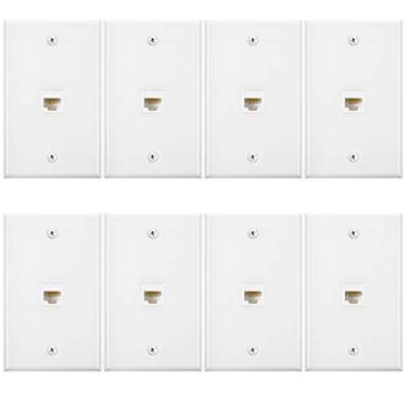 Imagem de 8 peças de placa de parede Ethernet, RJ45 Cat6 fêmea para fêmea, placas acopladoras em linha, placas de cabo Ethernet com porta única, branco