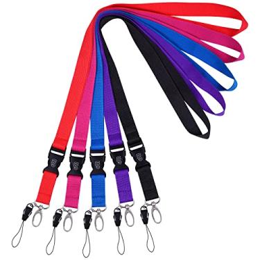 Imagem de Cordão de escritório, Wisdompro de 58 cm de poliéster com fecho oval e fivela removível para telefones, câmera, iPod, USB, chaveiro, crachá com nome de identificação, 5pack Assortedcolor