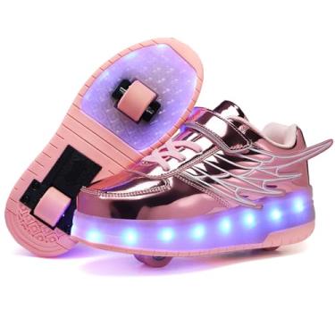 Imagem de HOVERKICKES Sapatos de skate com led para crianças, meninos e meninas, tênis iluminados com rodas removíveis, sapatos recarregáveis ​​com rodas piscantes, rosa