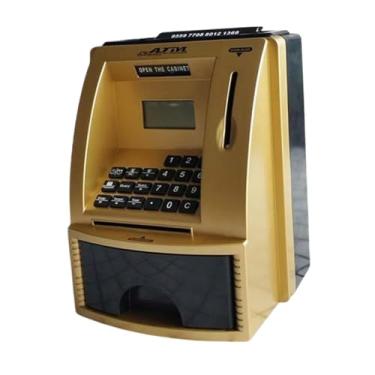 Imagem de Dynwave Cofrinho ATM para crianças, caixa de economia de dinheiro, prompt de voz, presentes criativos, banco de dinheiro de brinquedo para idades de 3, 4, 5, Ouro