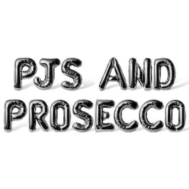 Imagem de Letter Balloons - PJS AND PROSECCO 16" Inch Alphabet Letters Foil Mylar Balloon Bachelorette Party Banner (Black)