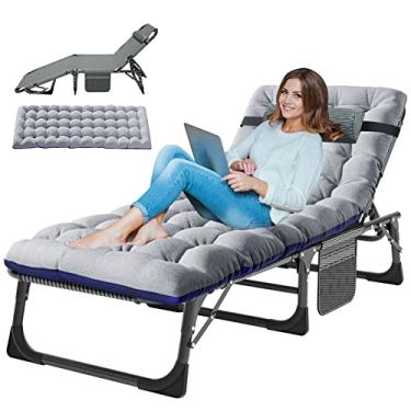 Imagem de LILYPELLE Espreguiçadeira dobrável externa com colchão, 5 posições ajustáveis para pátio, cadeiras reclináveis, perfeitas para banhos de sol, acampamento, piscina, praia, pátio