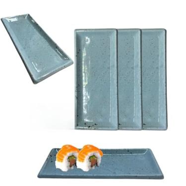 Imagem de Jogo 20 Pratos Sushi Kakusara Retangular Porcelana Azul Mesclado