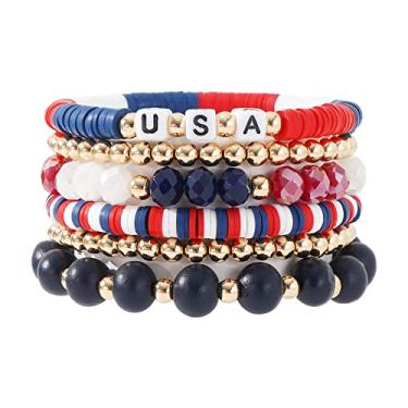 Imagem de LYNMOS Conjunto de pulseiras coloridas Heishi com contas de argila para mulheres empilháveis disco de vinil com contas de polímero, pulseiras elásticas preppy boêmio verão pulseiras de praia joias, 6.8 Inch, Argila de polímero, Sem pedras preciosas
