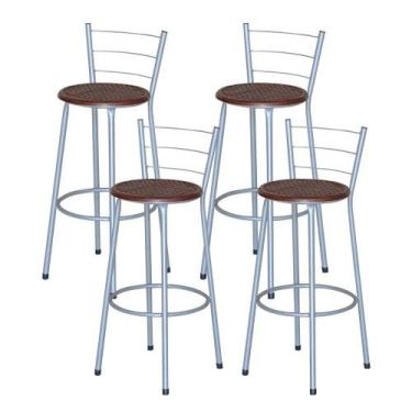 Imagem de Jogo 4 Banqueta Alta Ratan Cinza Retro - Lamar Design, Marrom