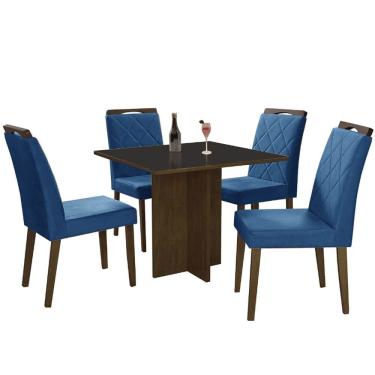 Imagem de Mesa de Jantar Los Angeles 120x80cm com 4 Cadeiras Minas Plac Cor Canela Grafite com Tecido Azul
