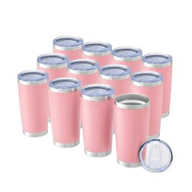 Imagem de OMTech Copos de 590 ml a granel, conjunto de copos de aço inoxidável de 12 peças com tampa e canudo, caneca isolada a vácuo de parede dupla para gravador a laser, caneca de café de viagem para bebidas