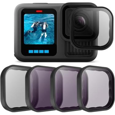 Imagem de Go Pro Hero 13 Conjunto de filtros pretos, pacote com 4 (CPL/ND8/ND16/ND32) para acessórios Go Pro Hero 13 pretos, kit de filtro de lente polarizadora e densidade neutra para Go Pro 13