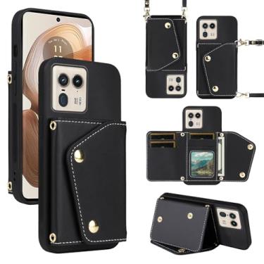 Imagem de Dibosom Capa carteira de luxo para Motorola Edge 50 Ultra/Moto X50 Ultra com bolsa flip fina e alça de ombro, suporte para cartão de crédito, acessórios para celular Edge50 50 Ultra 2024 preta