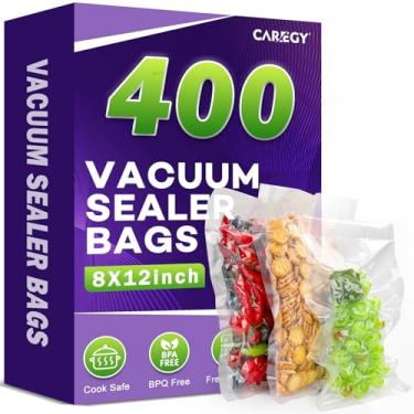 Imagem de CAREGY Pacote com 400 sacos seladores a vácuo de 20 x 30 cm sem BPA para armazenamento de alimentos, preparação de refeições ou sous vide